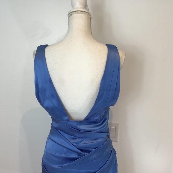 SILK ROBERTO CAVALLI LOW CUT DRESS RUCHED BLUE SZ 8 - Picture 9 of 10